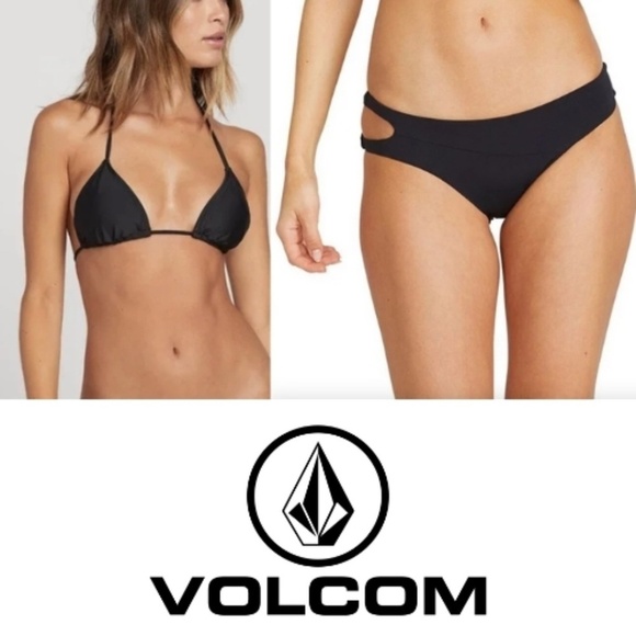 NEW Volcom Simply Seamless Triangle Top & Hipster Bottom 2 Pc. Bikini Set Sz. S - Picture 1 of 8